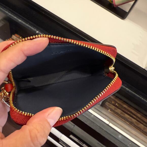 Coach Zip Card Case In Signature Canvas CW883 Denim/Bold Red - Picture 4 of 9